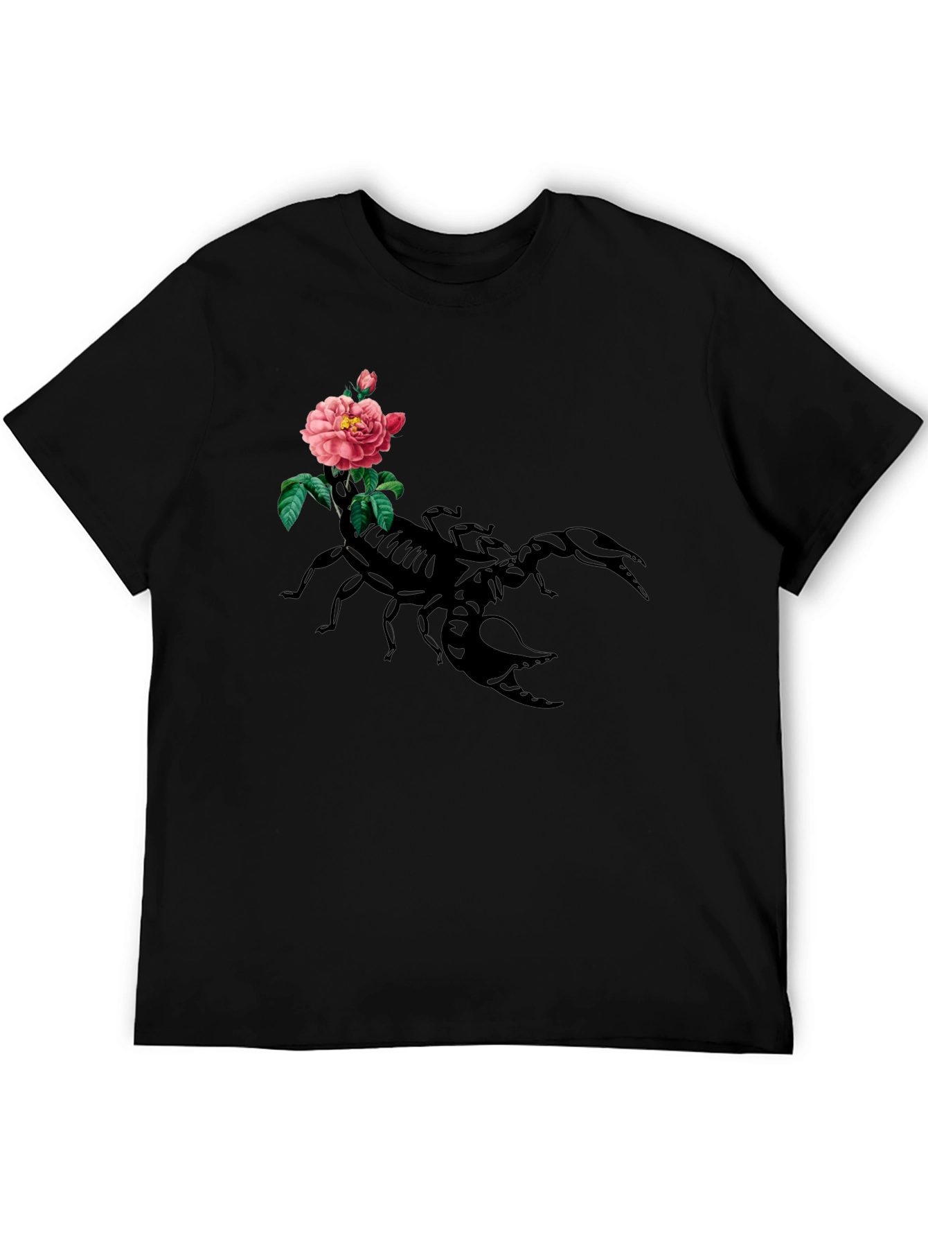 Scorpion & Rose Graphic Tee - Mens Black Cotton T-Shirt