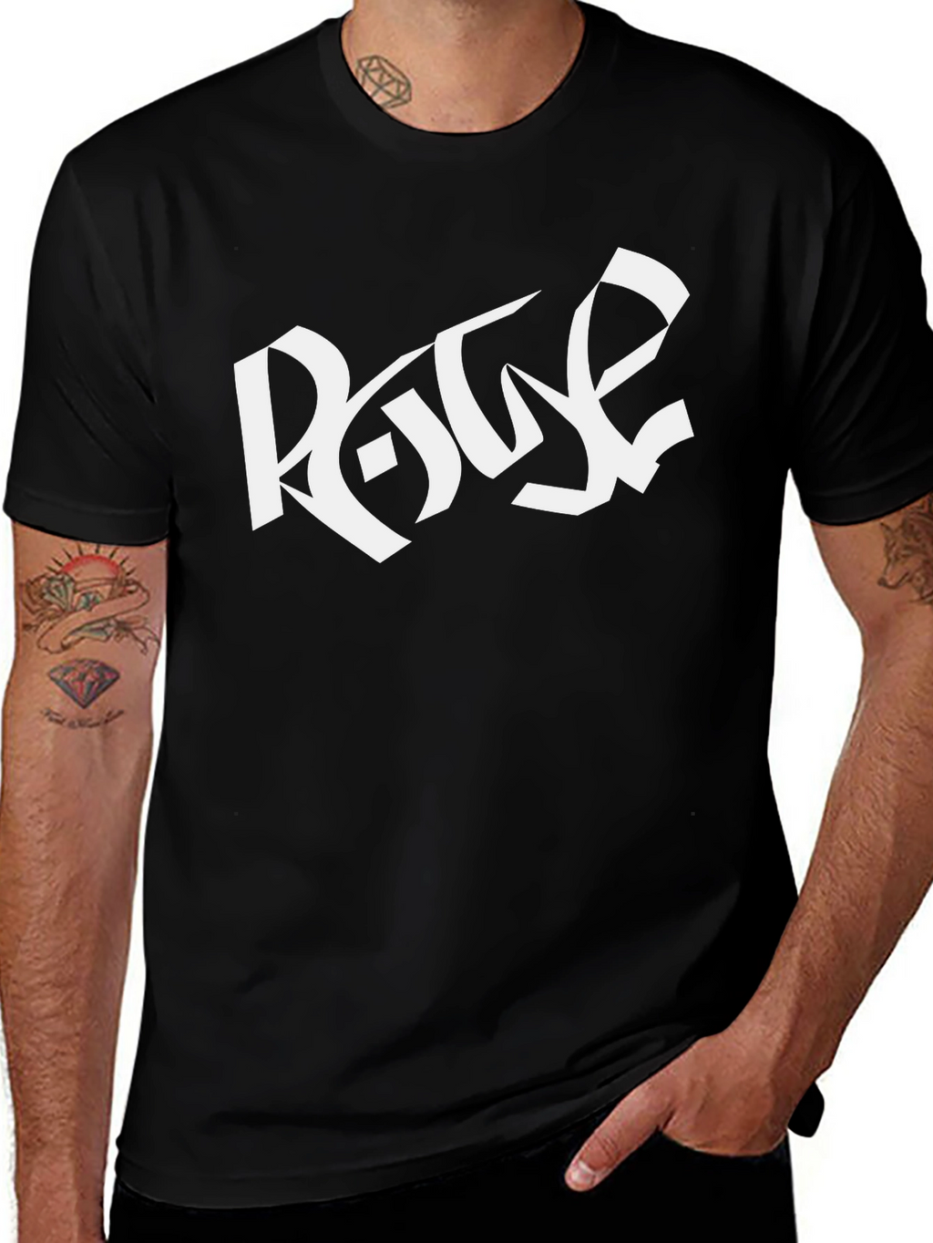 Black T-Shirt with White Graphic Print