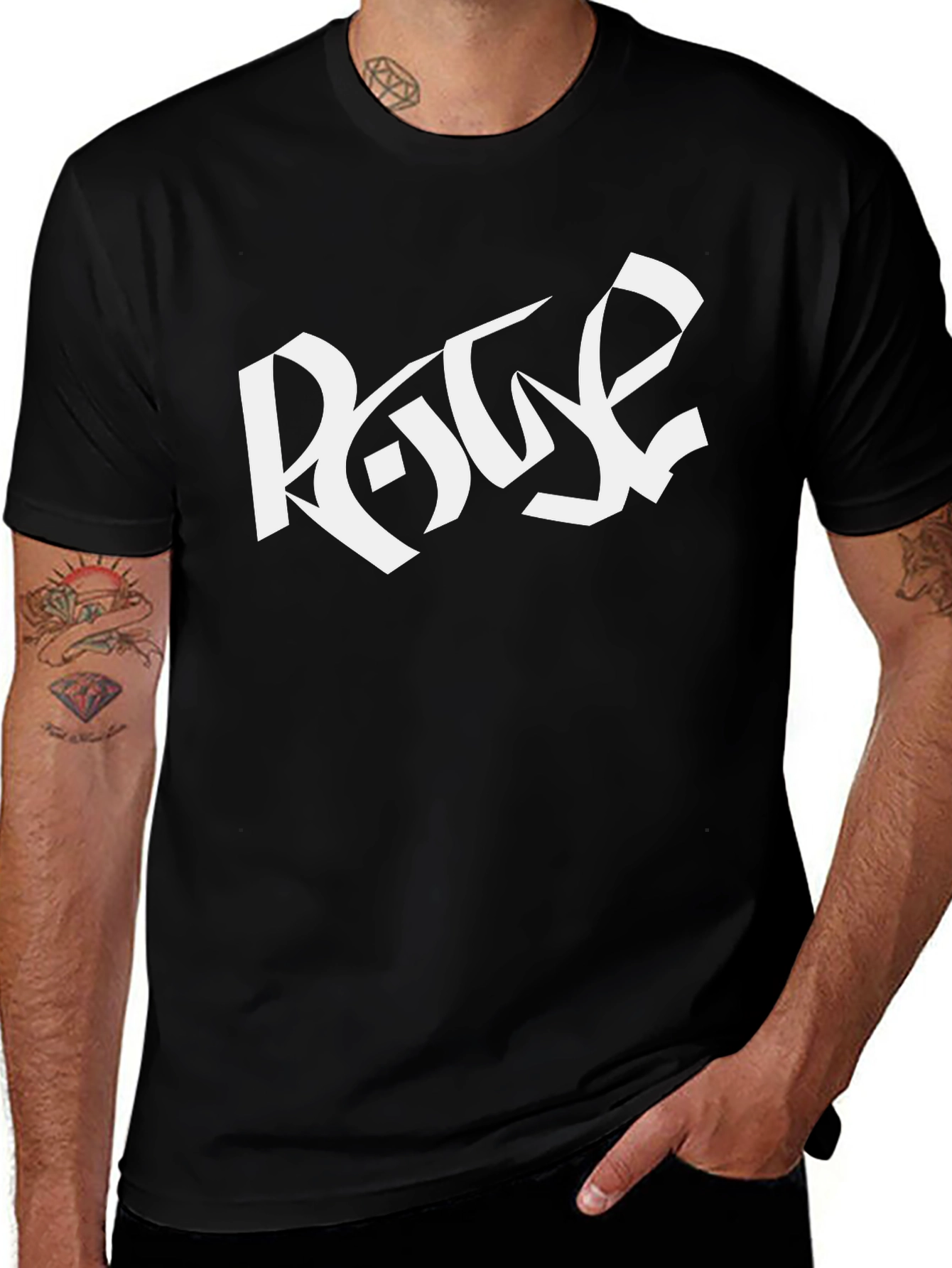 Black T-Shirt with White Graphic Print