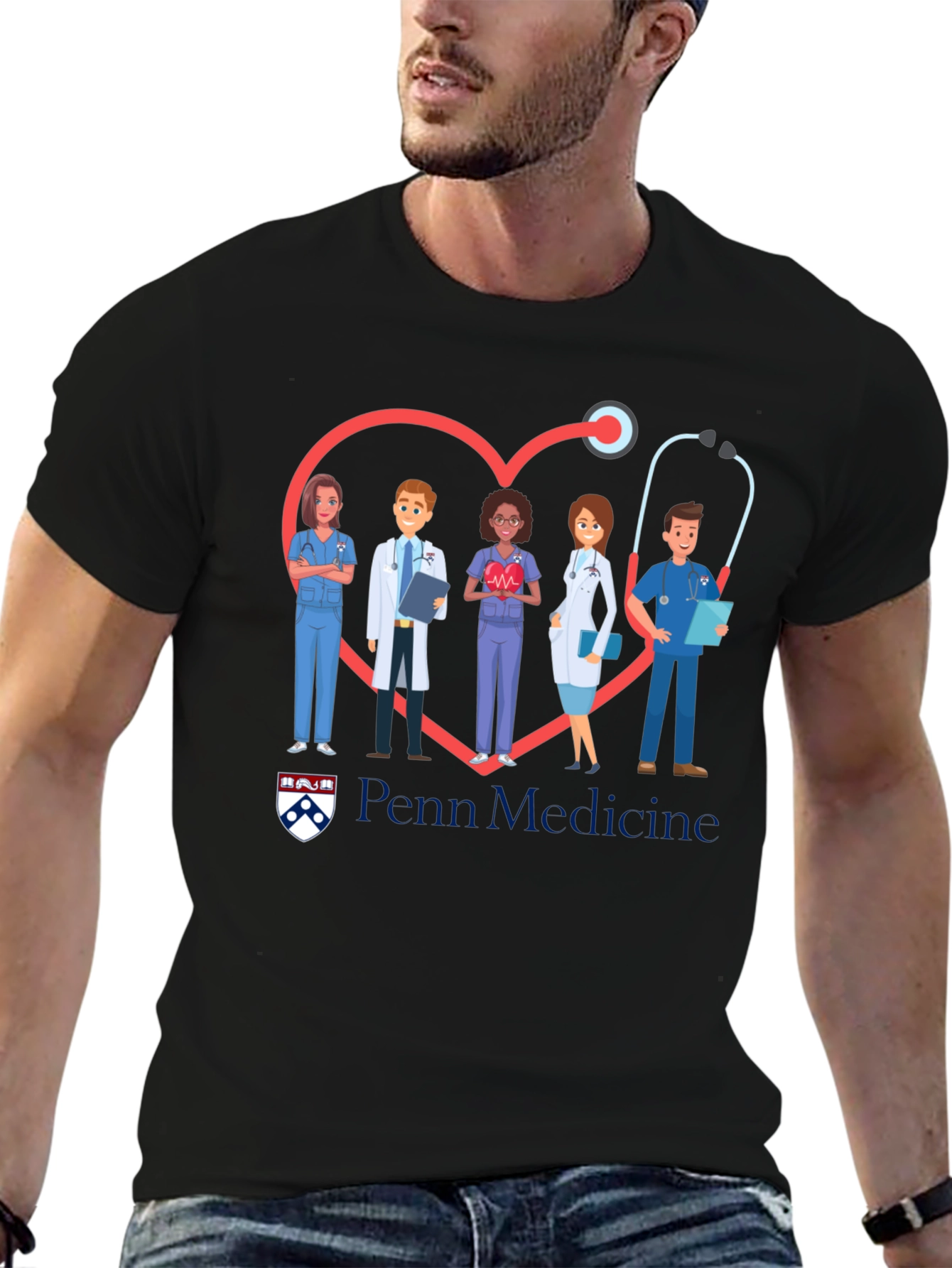 Penn Medicine Heart Stethoscope Graphic T-Shirt