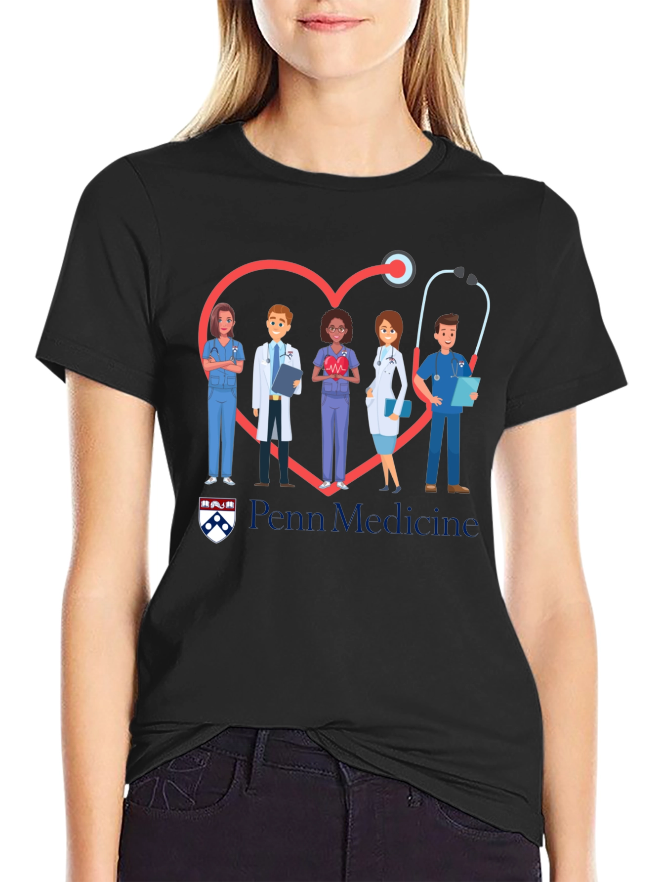 Penn Medicine Heart Stethoscope Graphic T-Shirt