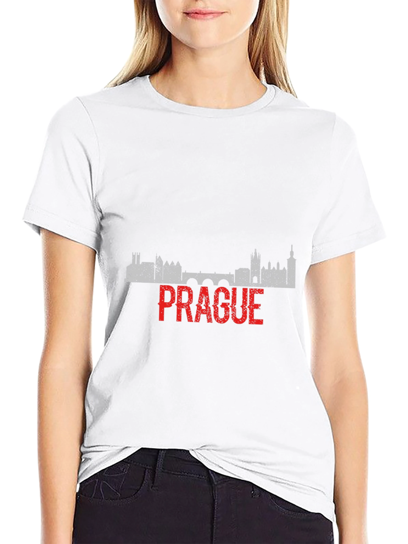 Prague Skyline Mens Black T-Shirt