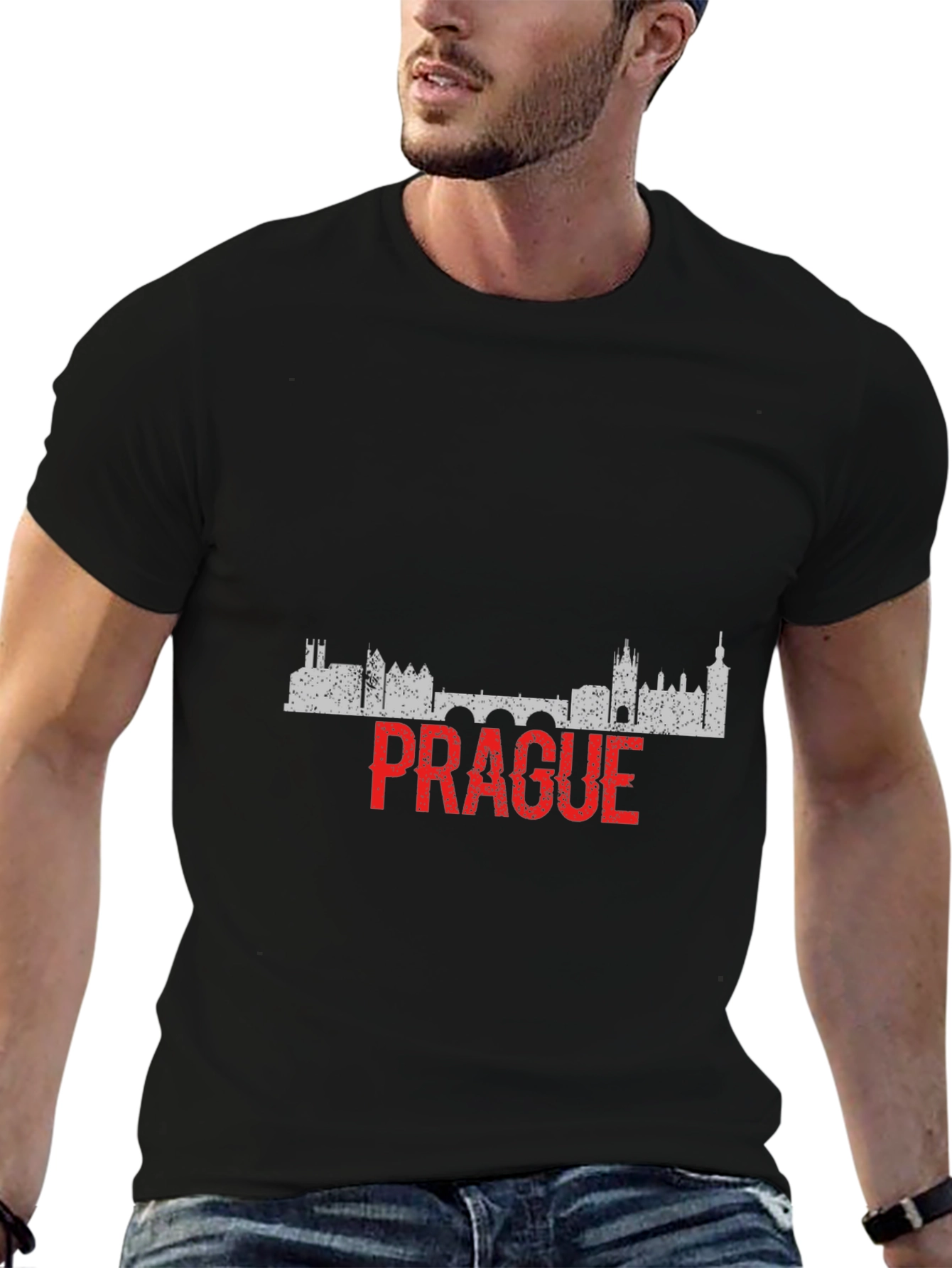 Prague Skyline Mens Black T-Shirt