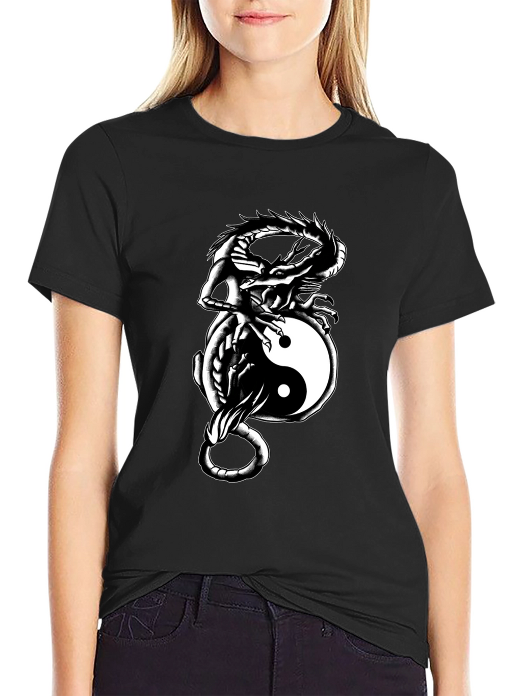 Yin Yang Dragon Graphic Tee - Black