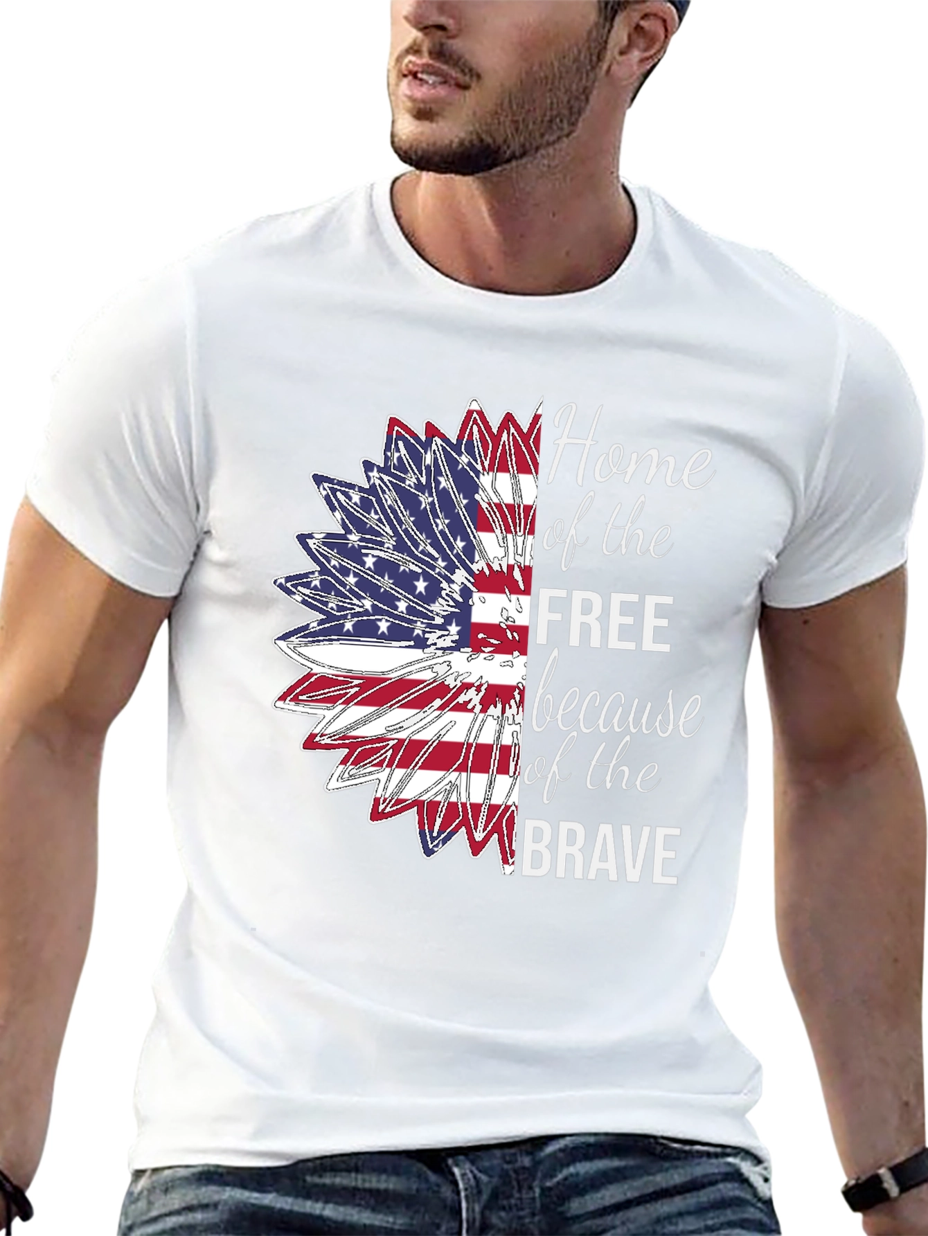 Patriotic Sunflower USA Flag Graphic T-Shirt