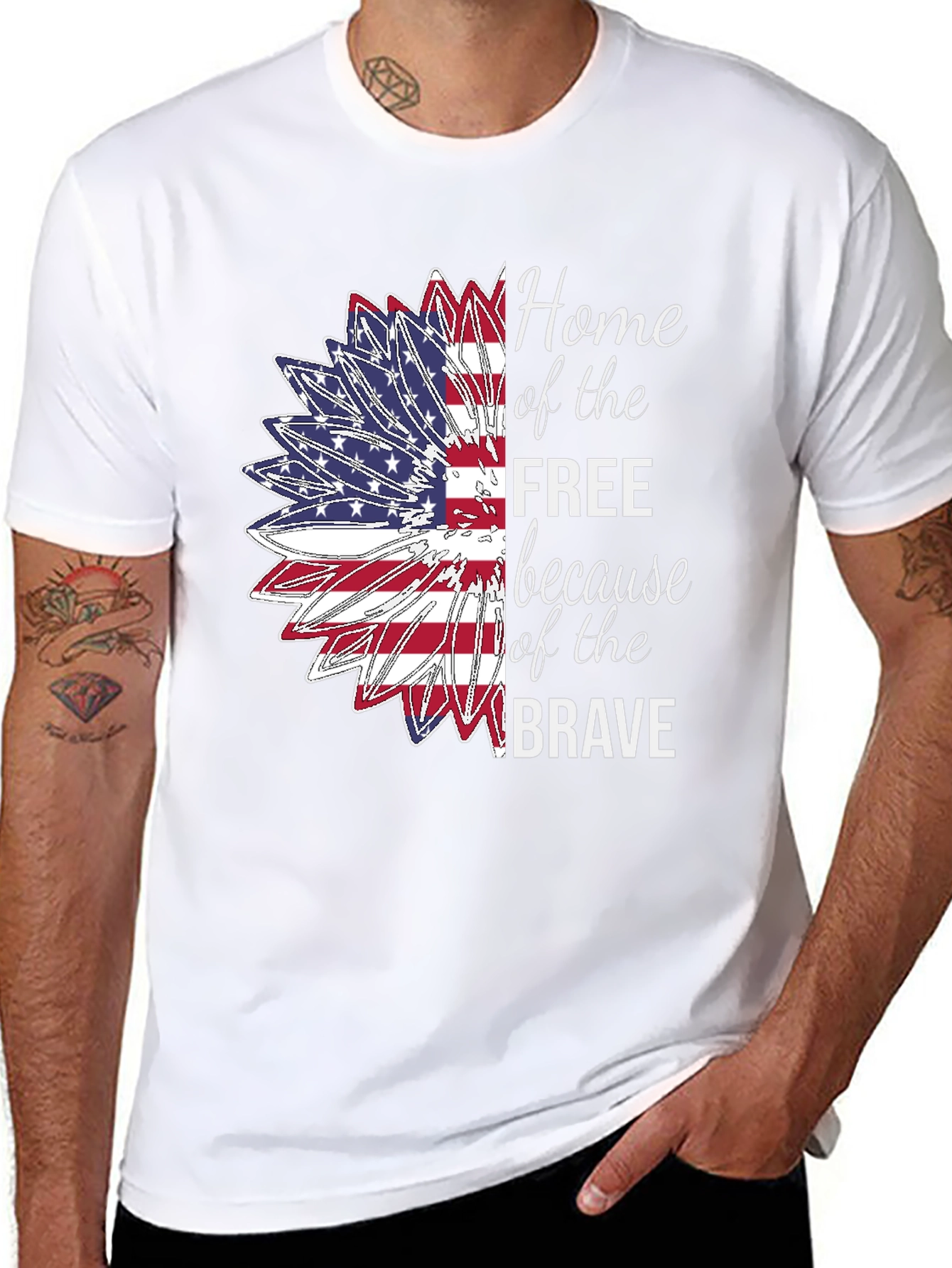 Patriotic Sunflower USA Flag Graphic T-Shirt