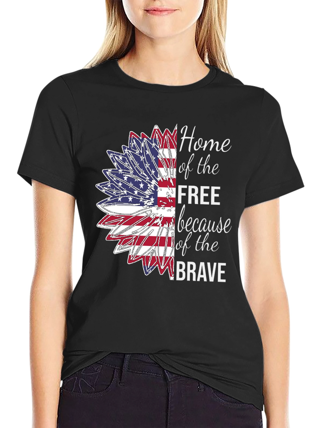 Patriotic Sunflower USA Flag Graphic T-Shirt