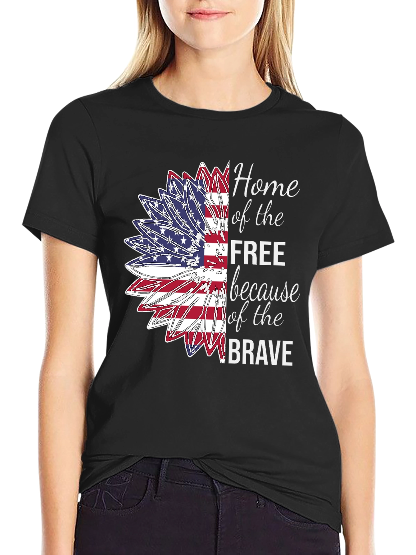 Patriotic Sunflower USA Flag Graphic T-Shirt