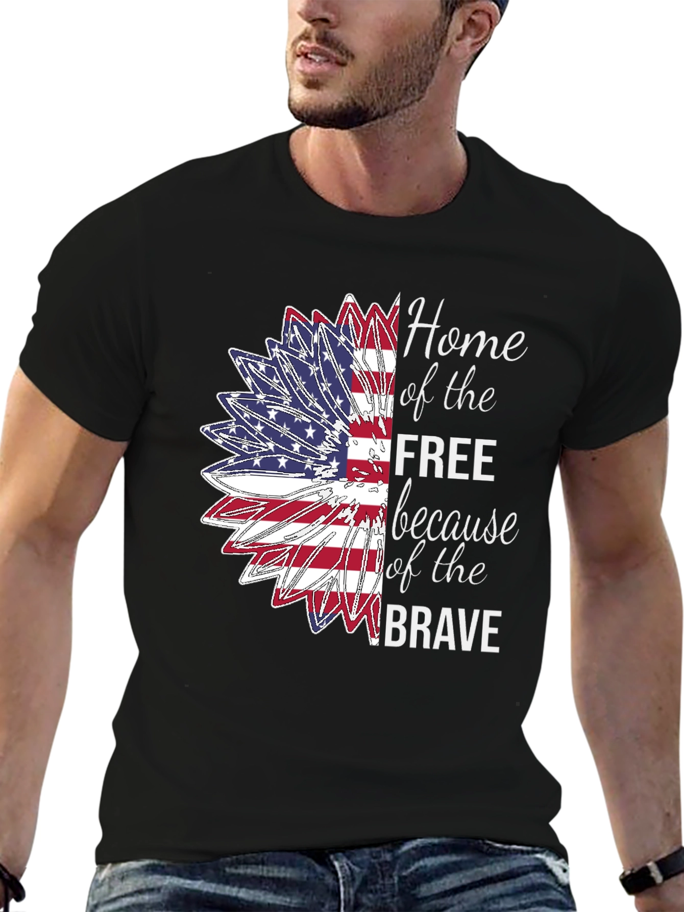 Patriotic Sunflower USA Flag Graphic T-Shirt