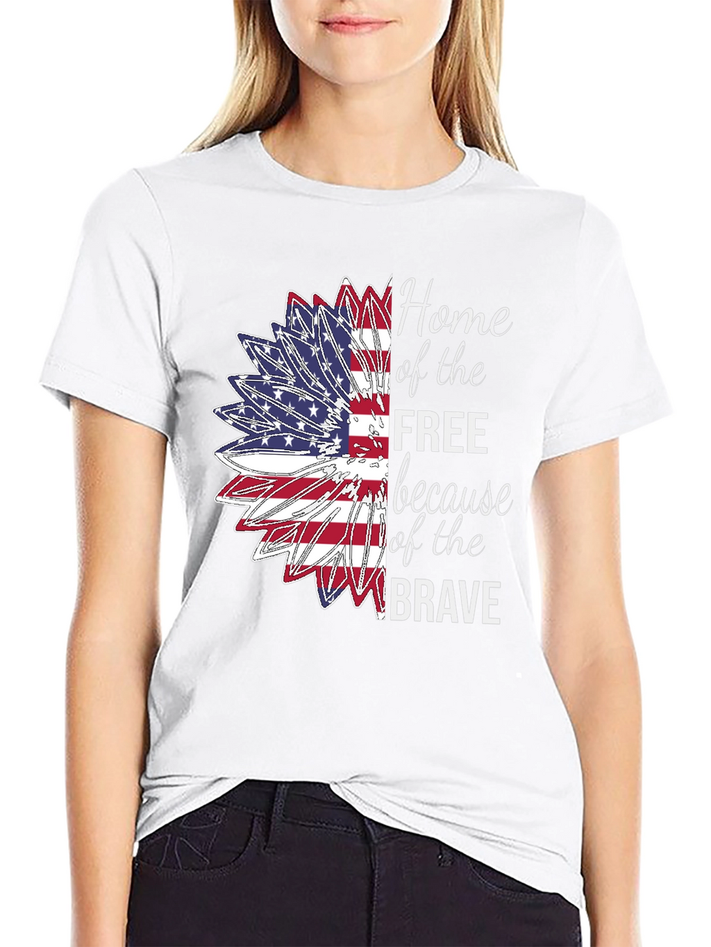 Patriotic Sunflower USA Flag Graphic T-Shirt
