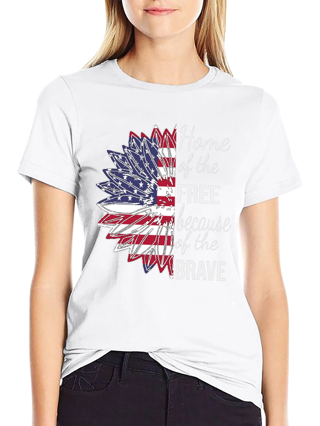 Patriotic Sunflower USA Flag Graphic T-Shirt