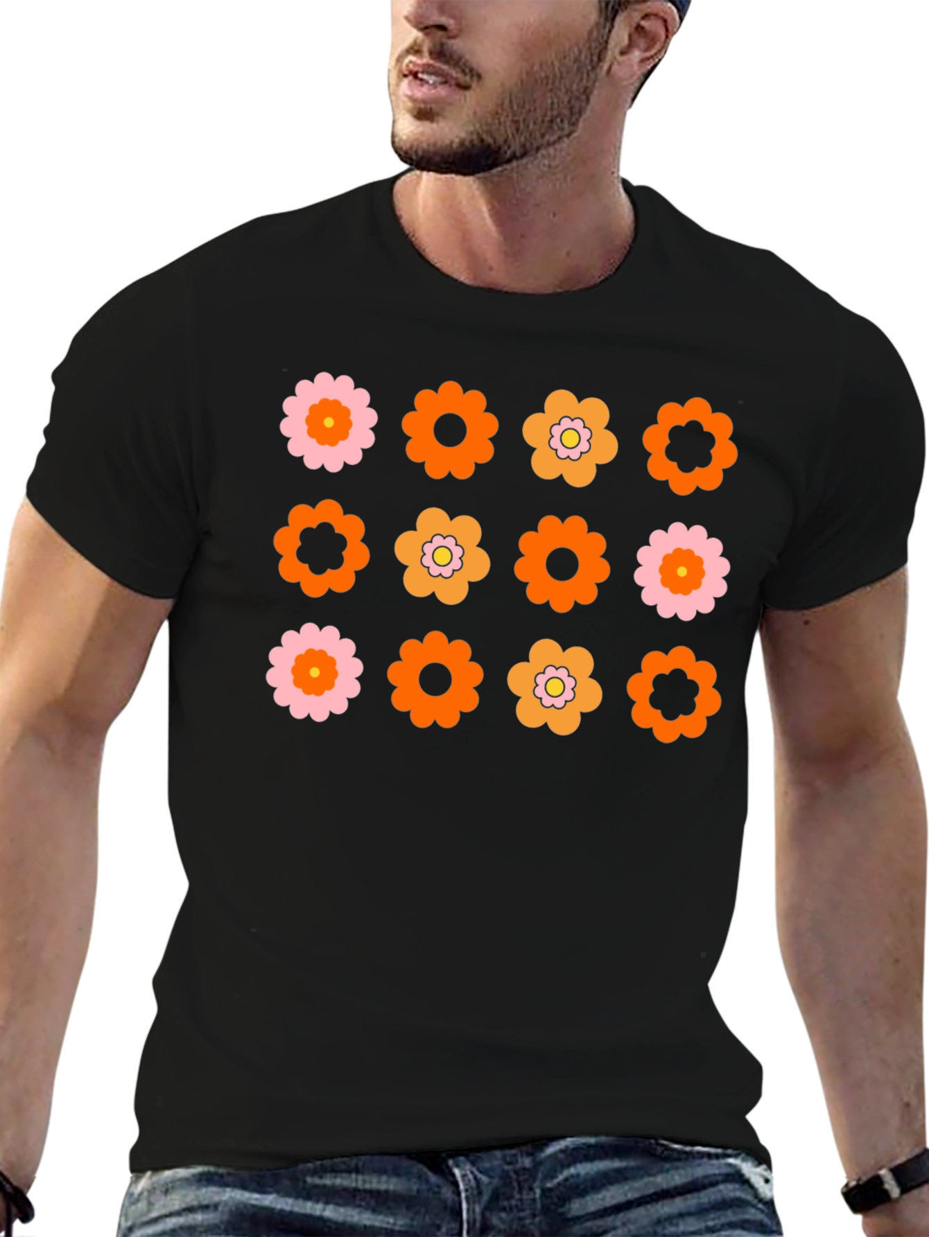Retro Flower Power Graphic Tee - Black