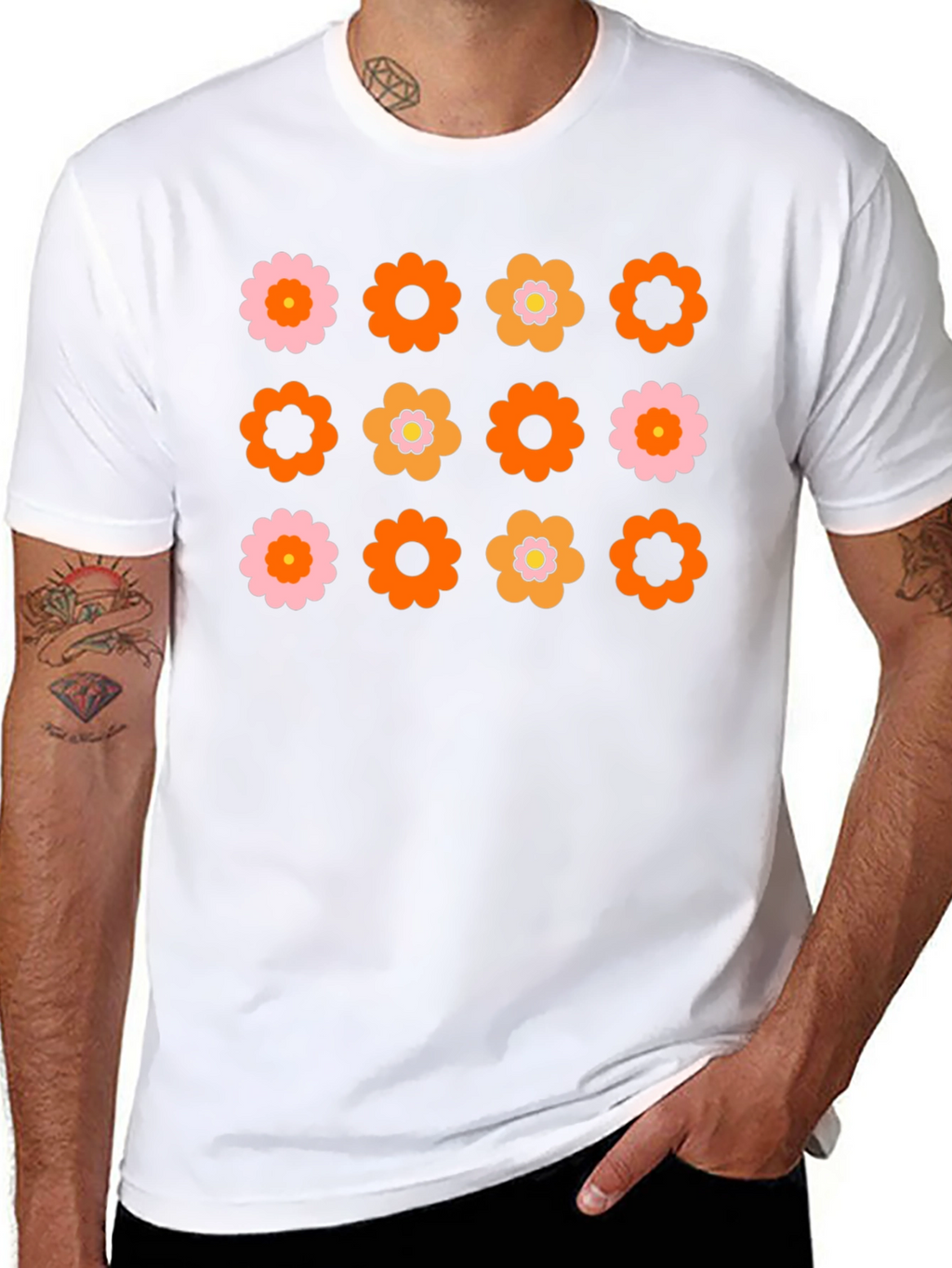 Retro Flower Power Graphic Tee - Black