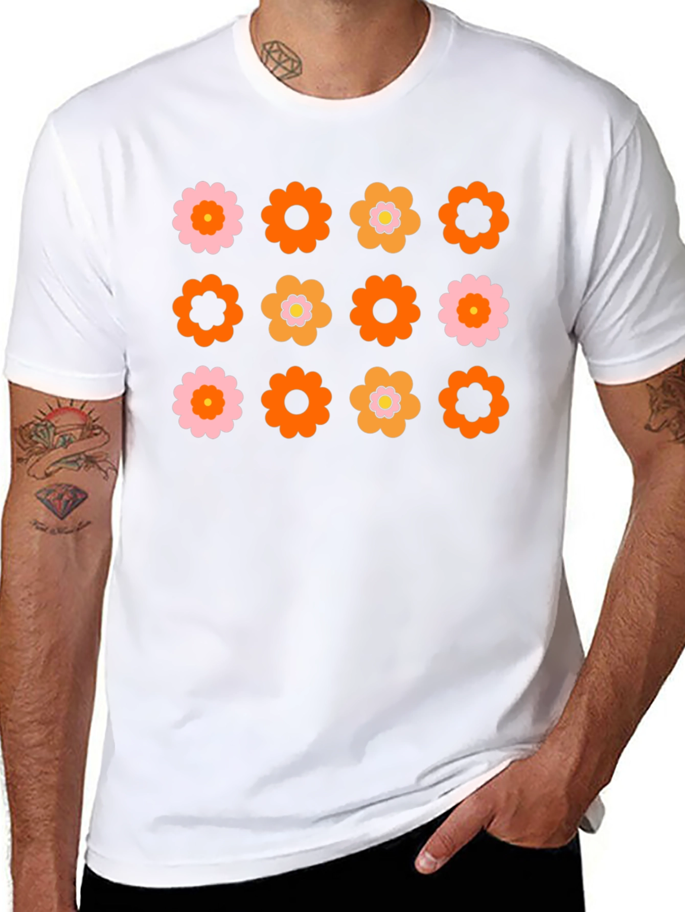 Retro Flower Power Graphic Tee - Black