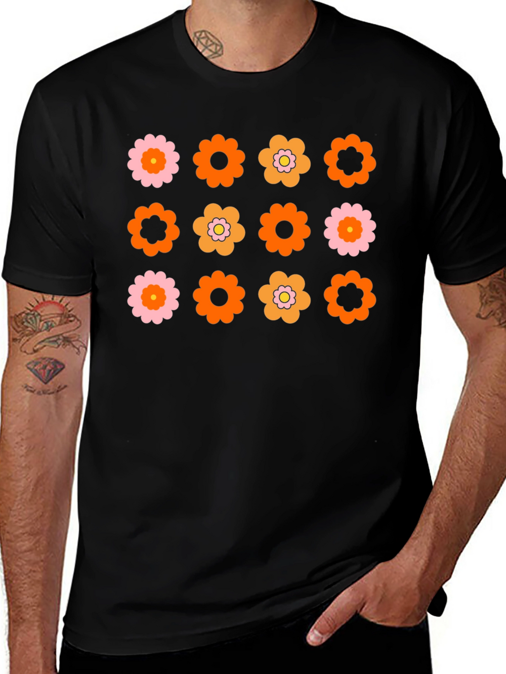 Retro Flower Power Graphic Tee - Black