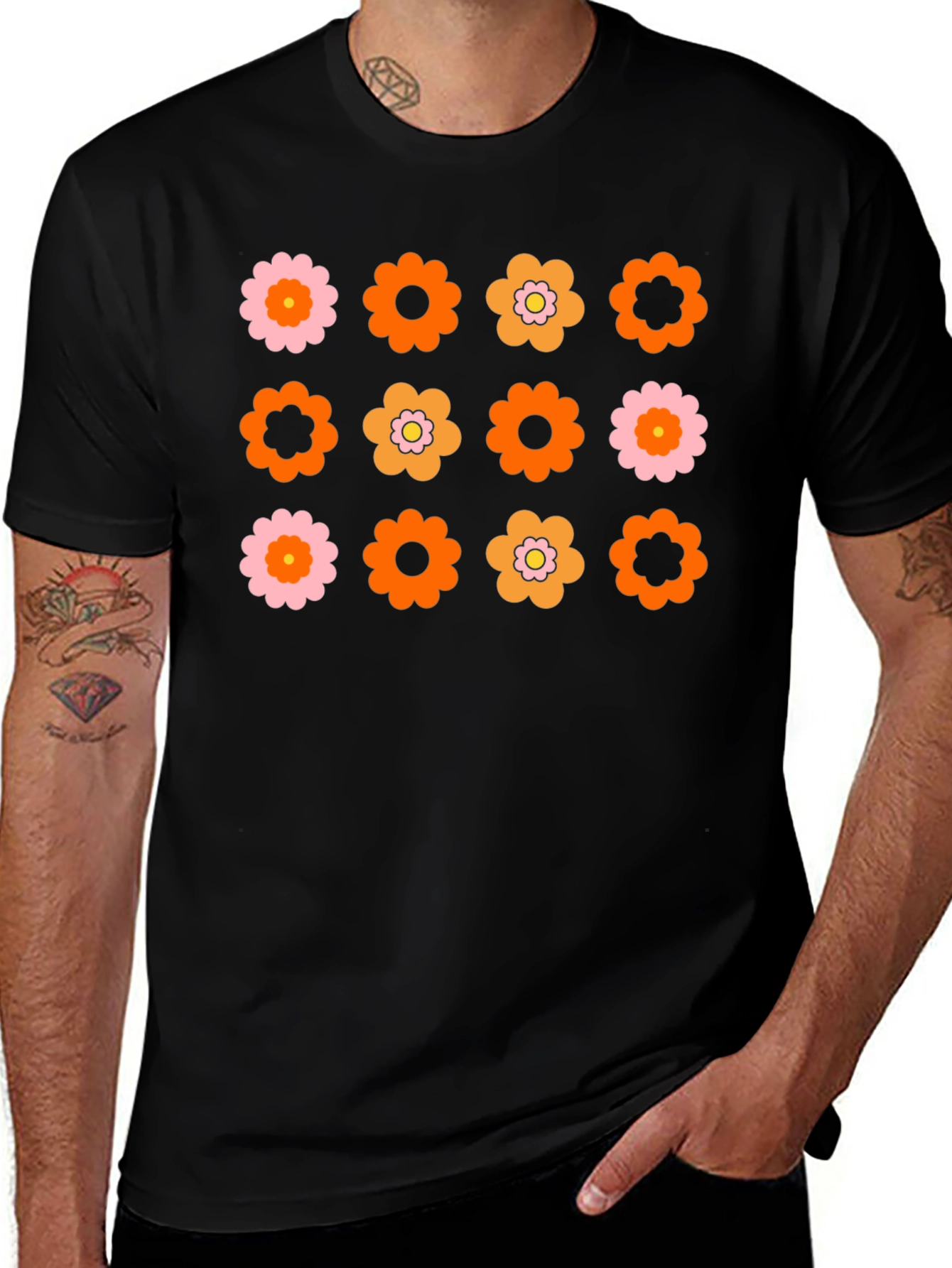 Retro Flower Power Graphic Tee - Black