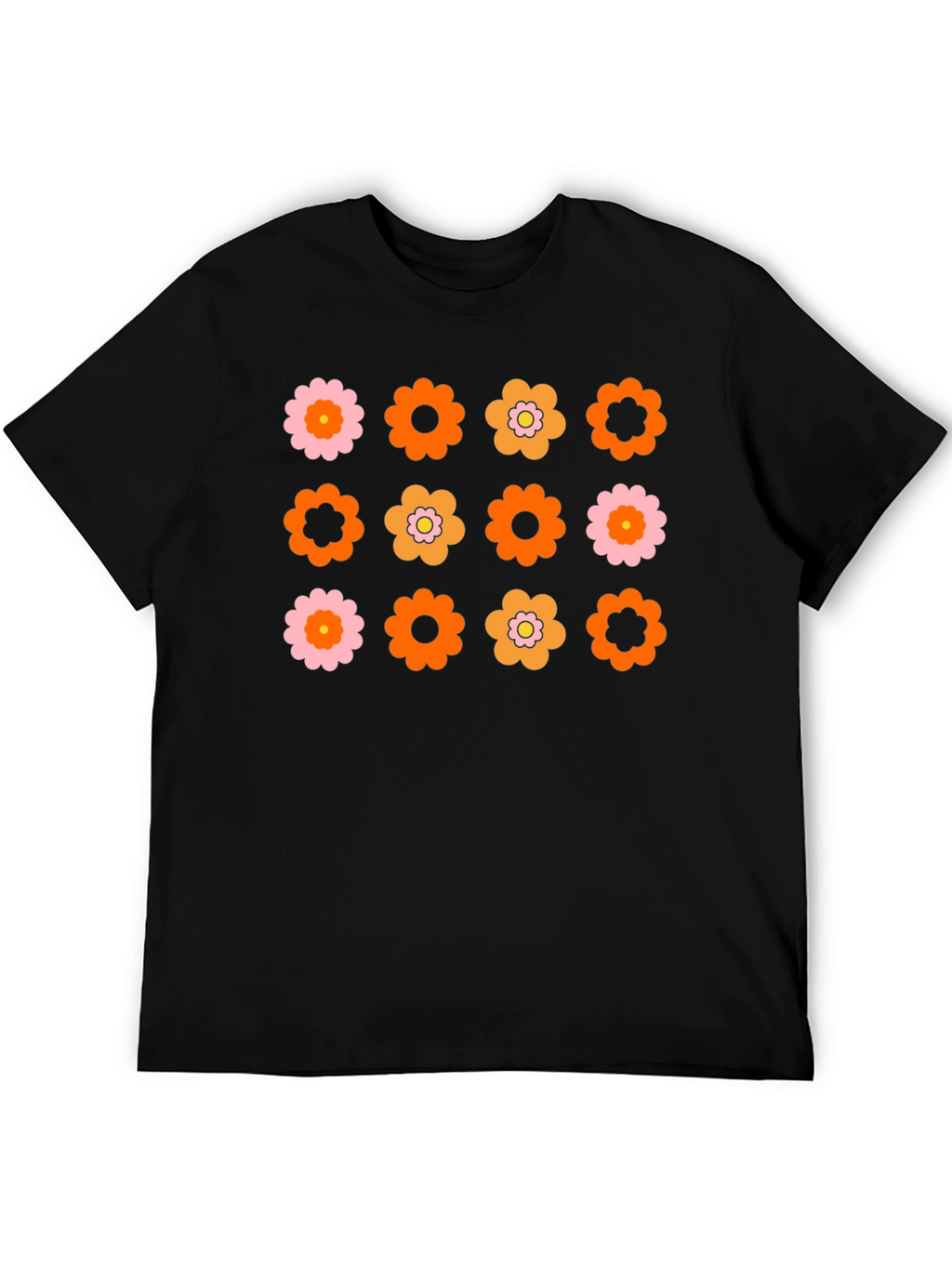 Retro Flower Power Graphic Tee - Black