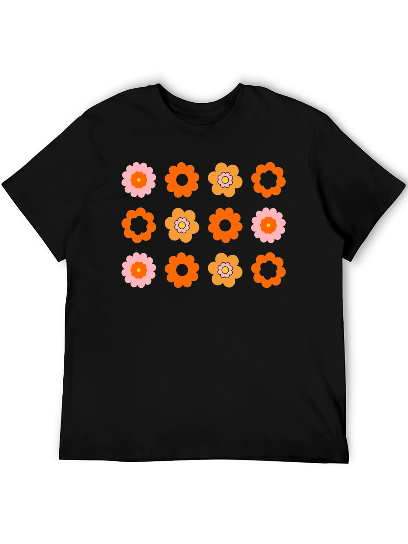 Retro Flower Power Graphic Tee - Black
