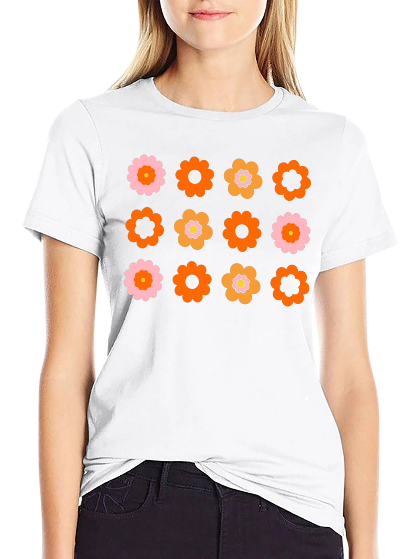 Retro Flower Power Graphic Tee - Black