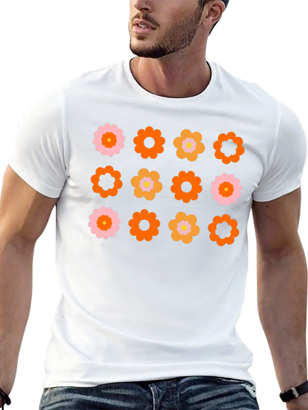 Retro Flower Power Graphic Tee - Black