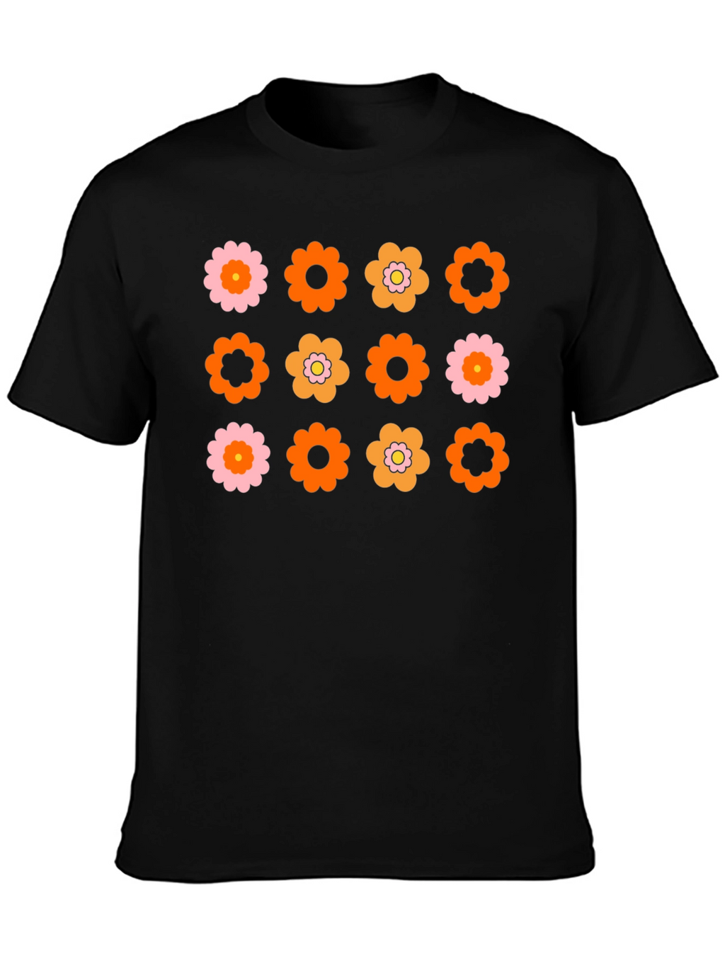Retro Flower Power Graphic Tee - Black