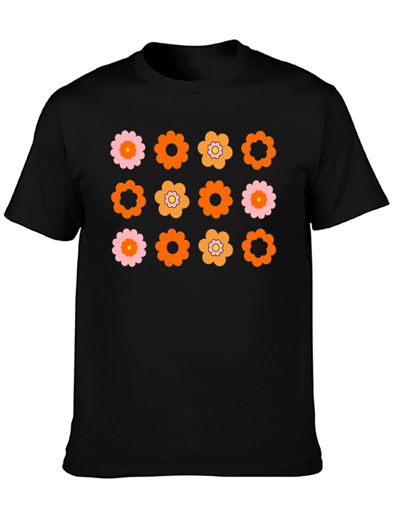 Retro Flower Power Graphic Tee - Black