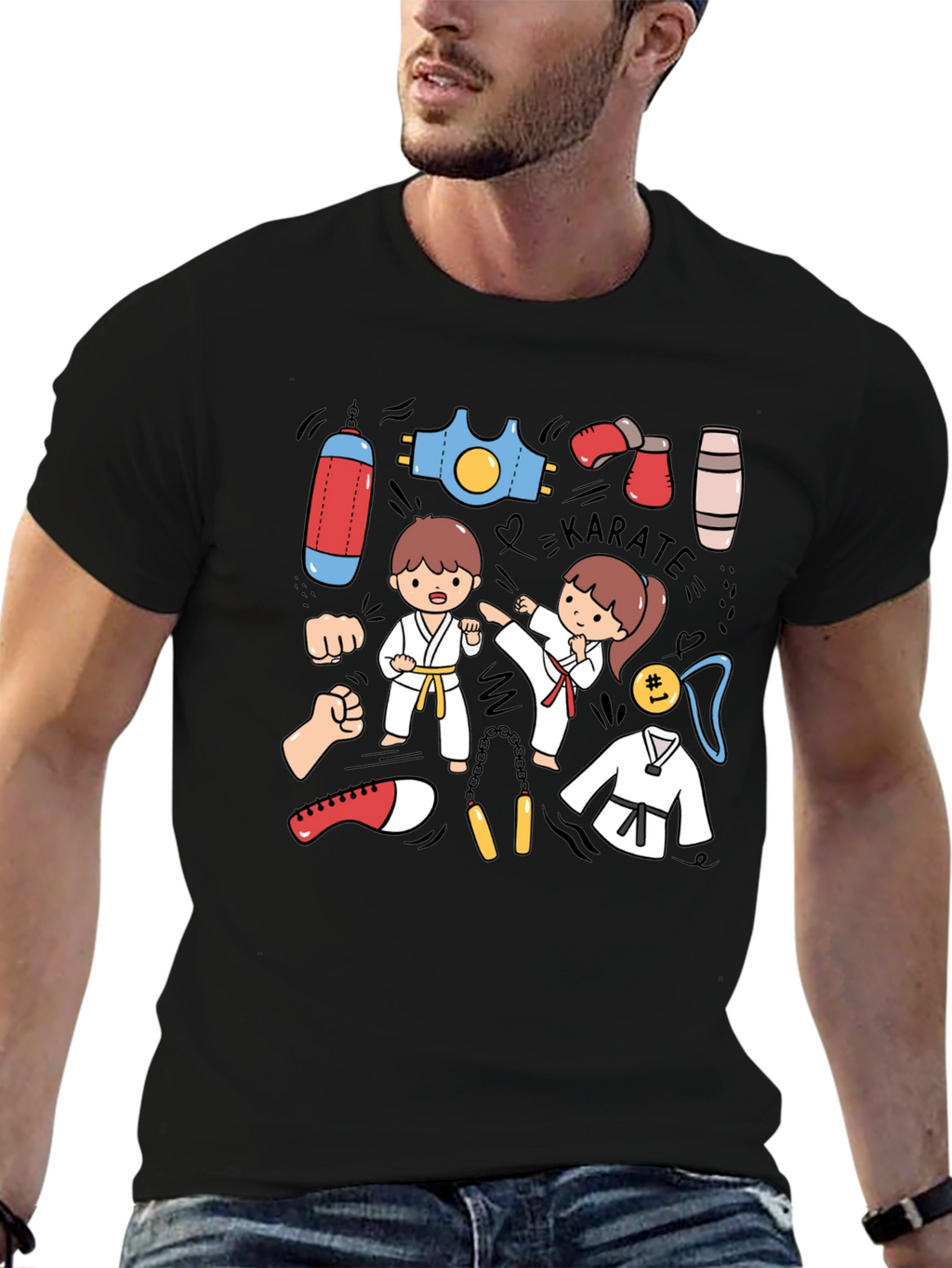 Karate Cartoon Print T-Shirt