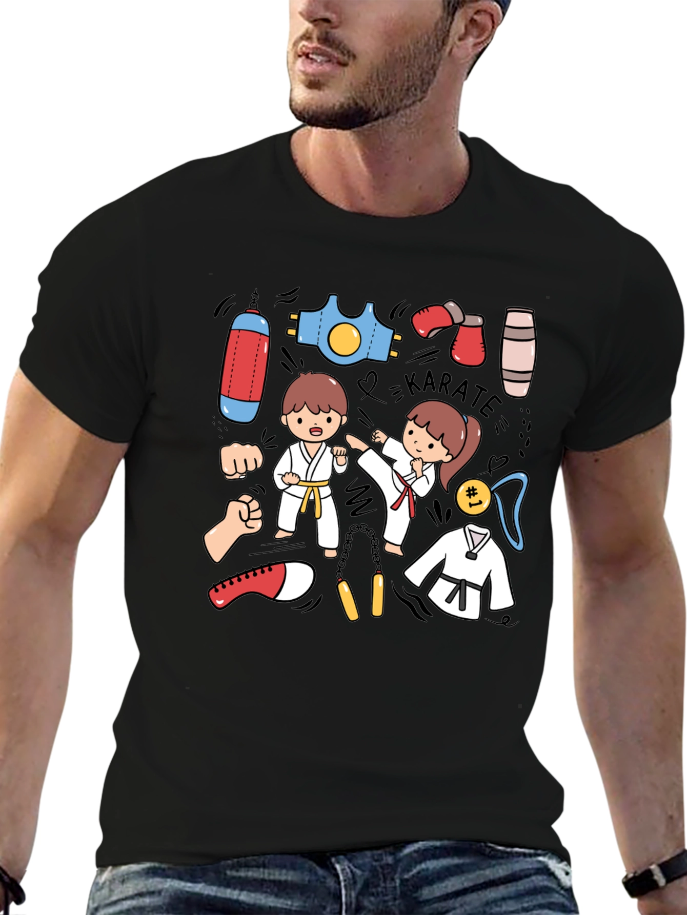Karate Cartoon Print T-Shirt