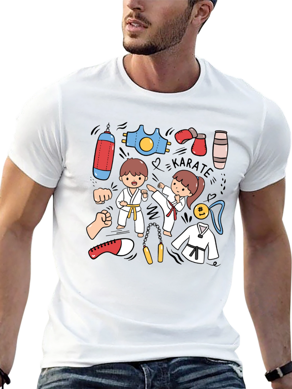 Karate Cartoon Print T-Shirt
