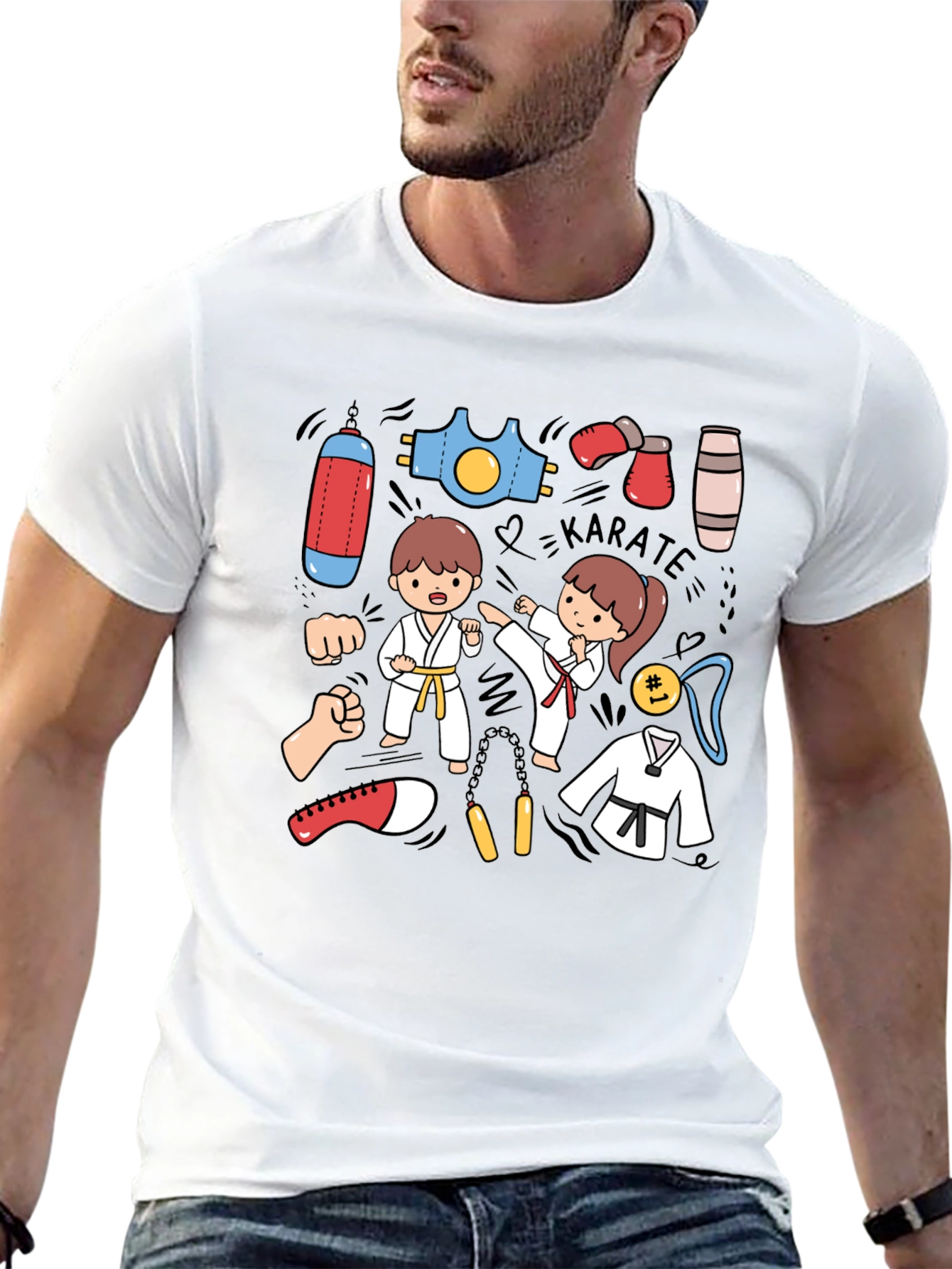 Karate Cartoon Print T-Shirt