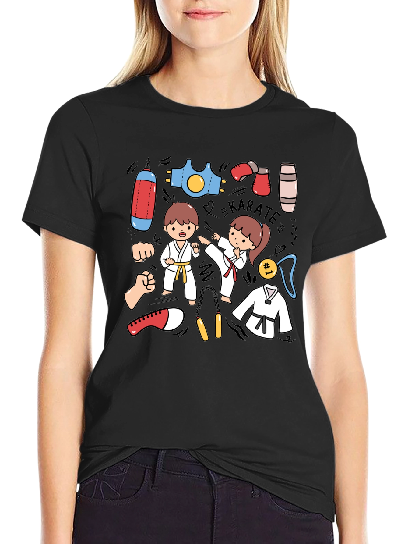 Karate Cartoon Print T-Shirt