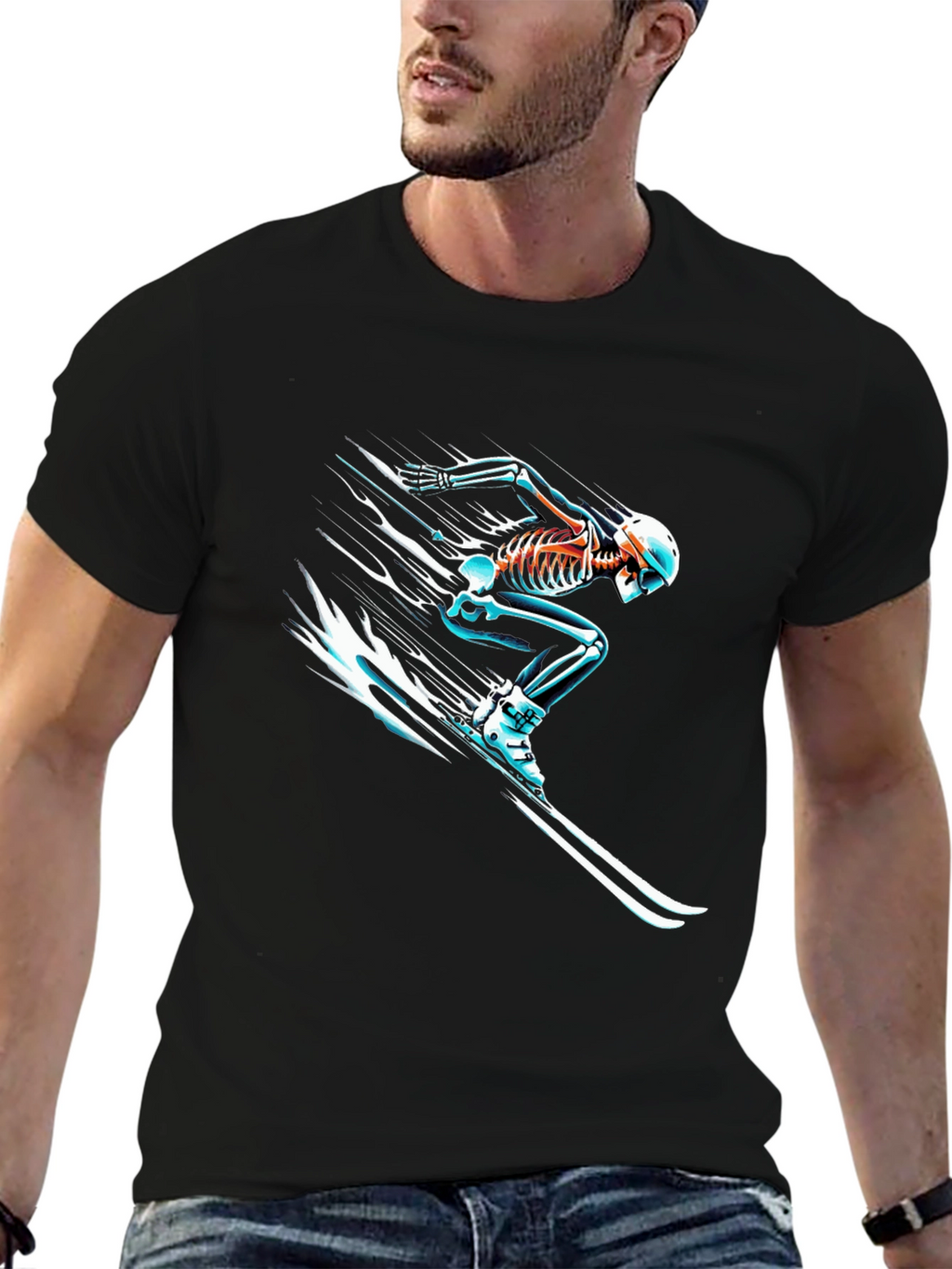 Skeleton Skiing Graphic T-Shirt - Cool & Unique