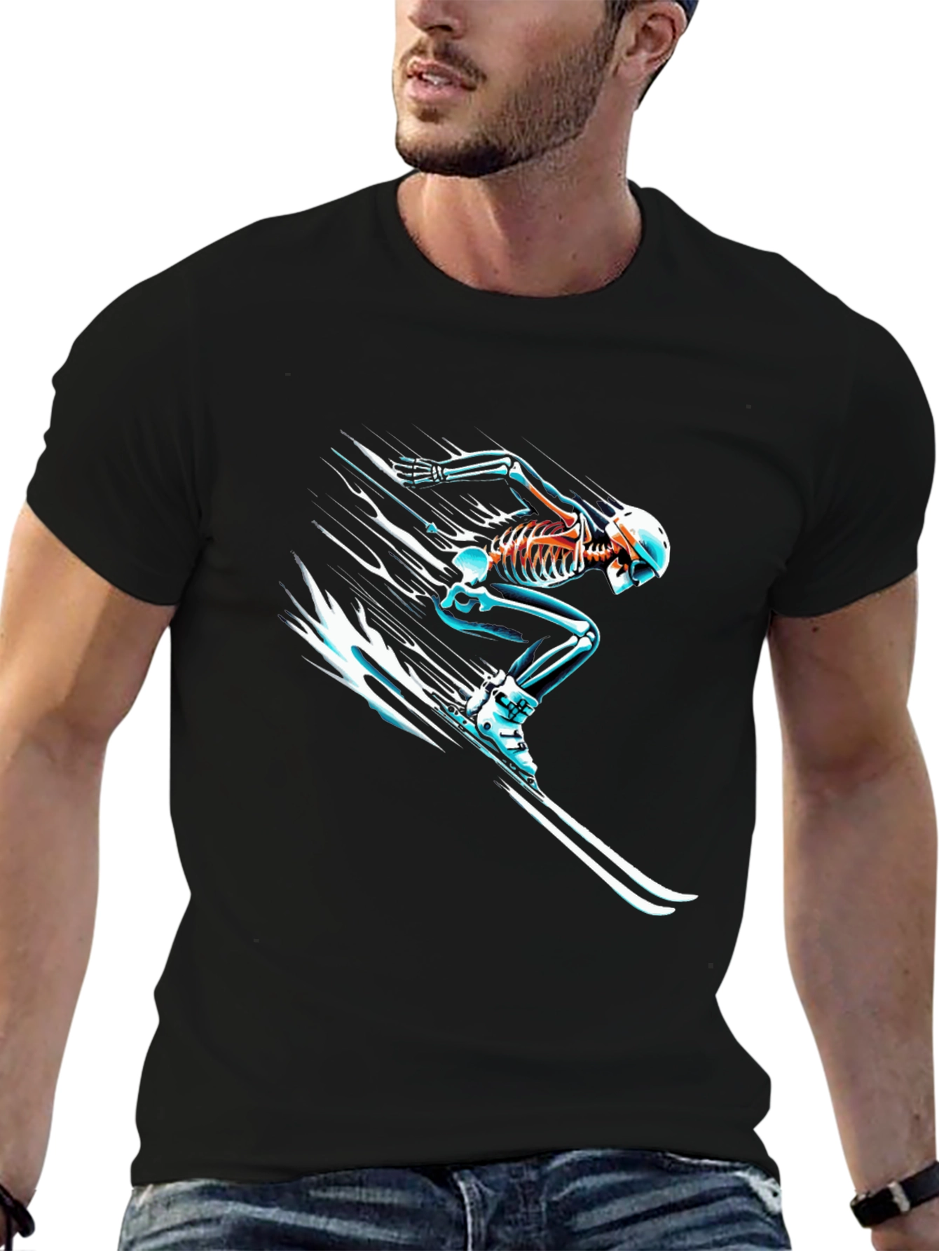Skeleton Skiing Graphic T-Shirt - Cool & Unique