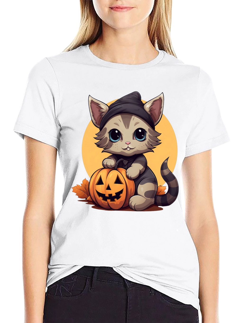 Halloween Cat T-Shirt - Cute Kitten Pumpkin Design