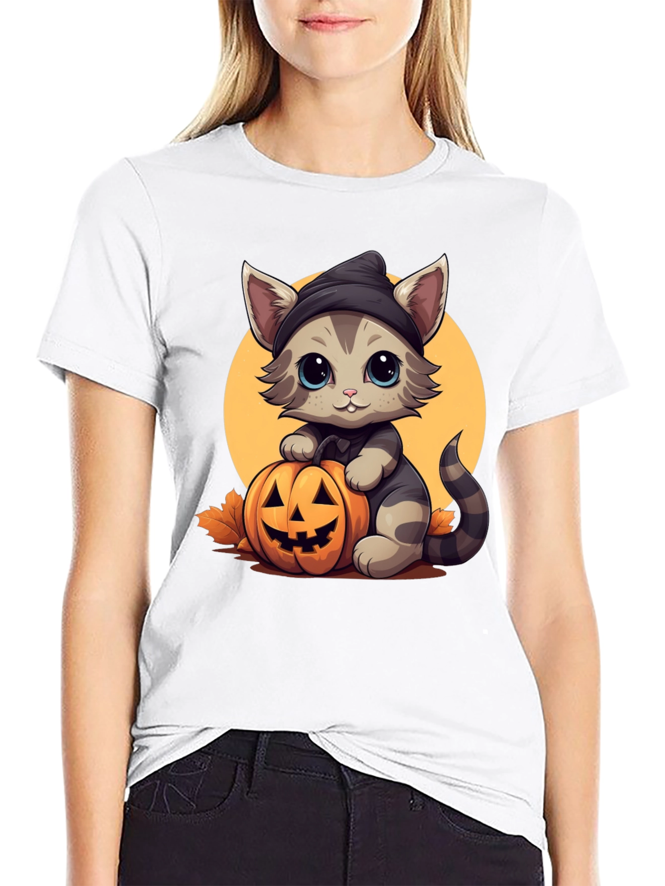 Halloween Cat T-Shirt - Cute Kitten Pumpkin Design