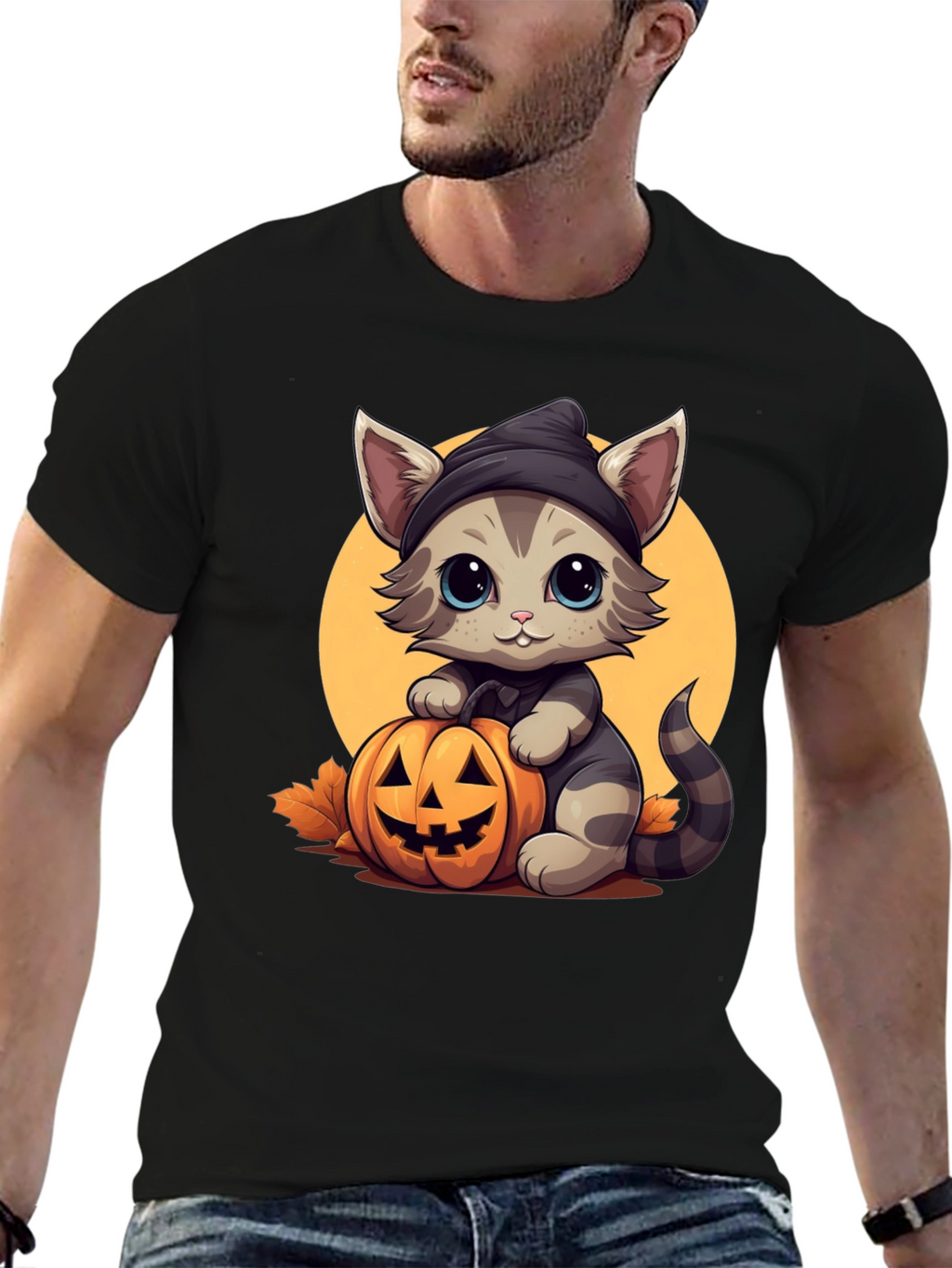 Halloween Cat T-Shirt - Cute Kitten Pumpkin Design