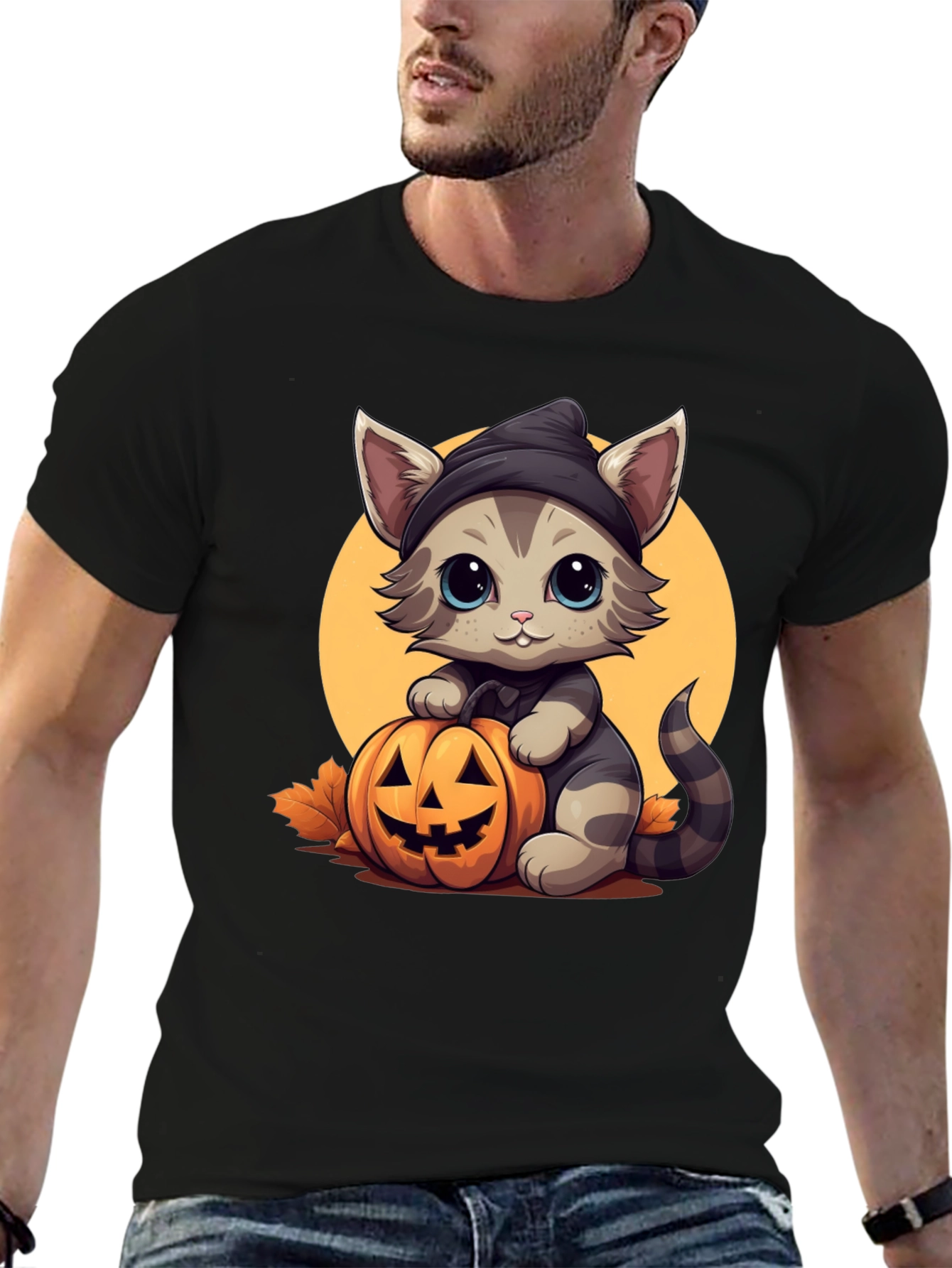 Halloween Cat T-Shirt - Cute Kitten Pumpkin Design