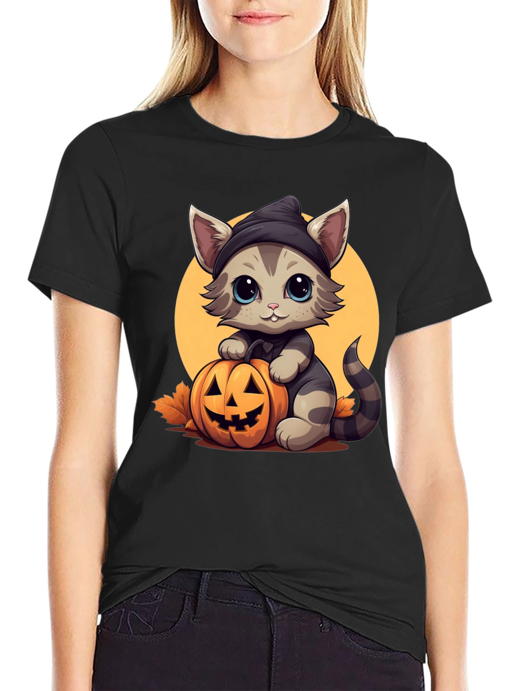 Halloween Cat T-Shirt - Cute Kitten Pumpkin Design