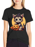Halloween Cat T-Shirt - Cute Kitten Pumpkin Design