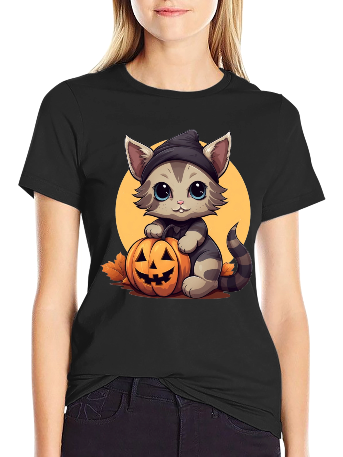 Halloween Cat T-Shirt - Cute Kitten Pumpkin Design