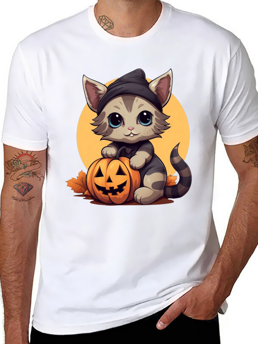 Halloween Cat T-Shirt - Cute Kitten Pumpkin Design