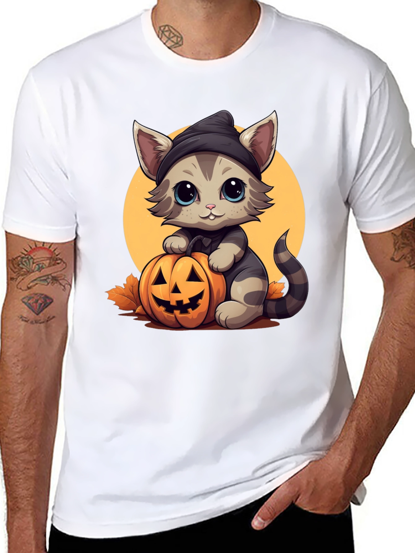 Halloween Cat T-Shirt - Cute Kitten Pumpkin Design