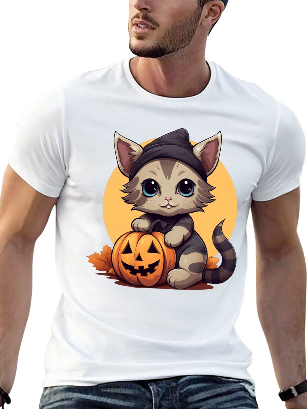 Halloween Cat T-Shirt - Cute Kitten Pumpkin Design