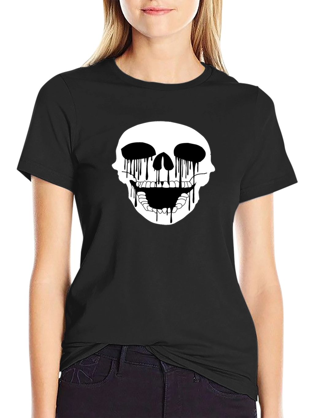 Skull Drip Graphic Tee - Edgy Black T-Shirt