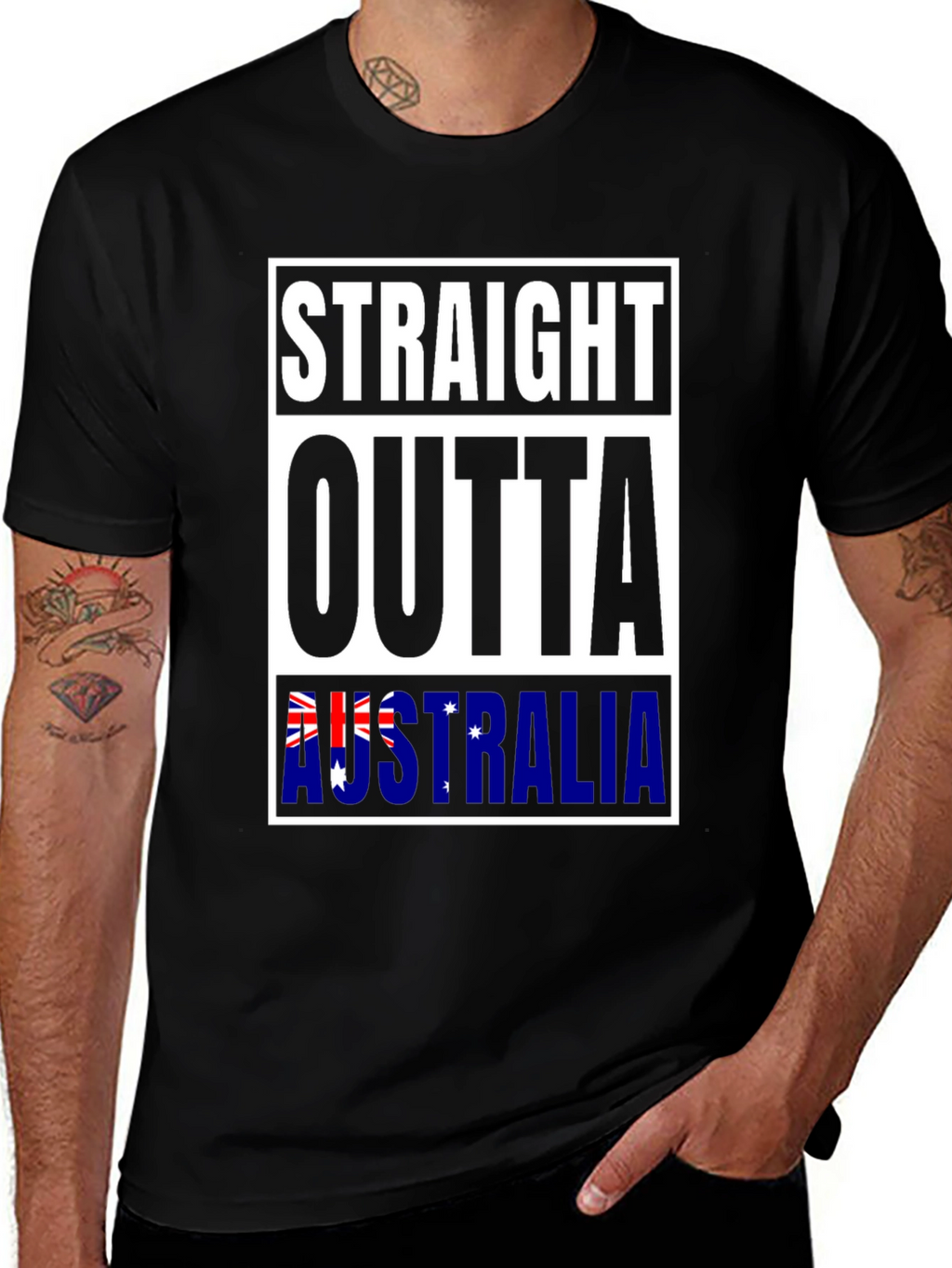 Straight Outta Australia Black Graphic T-Shirt