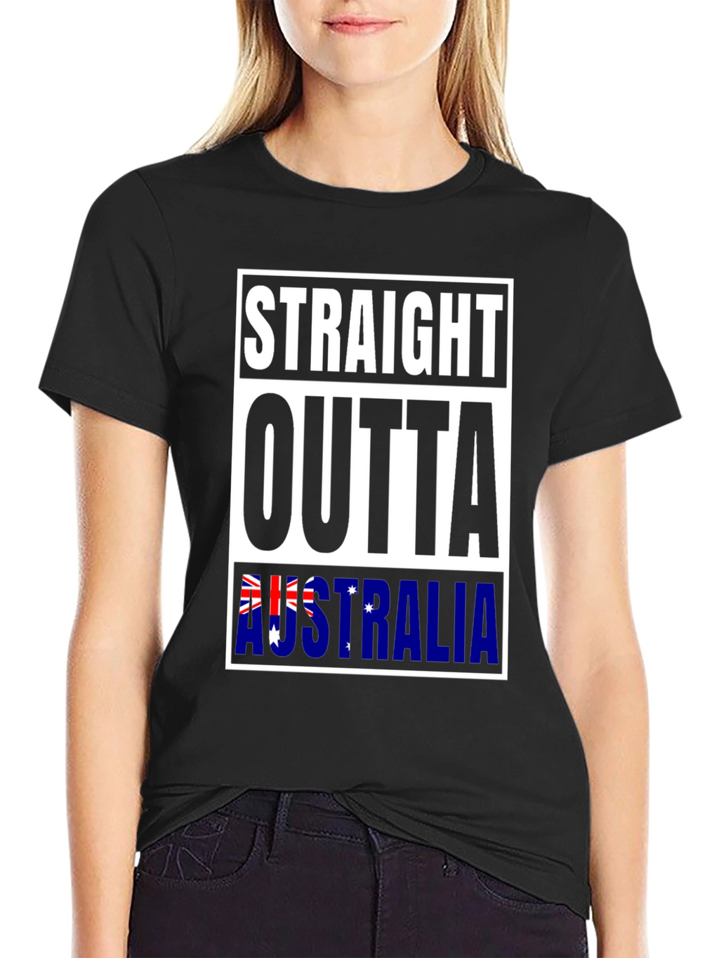 Straight Outta Australia Black Graphic T-Shirt
