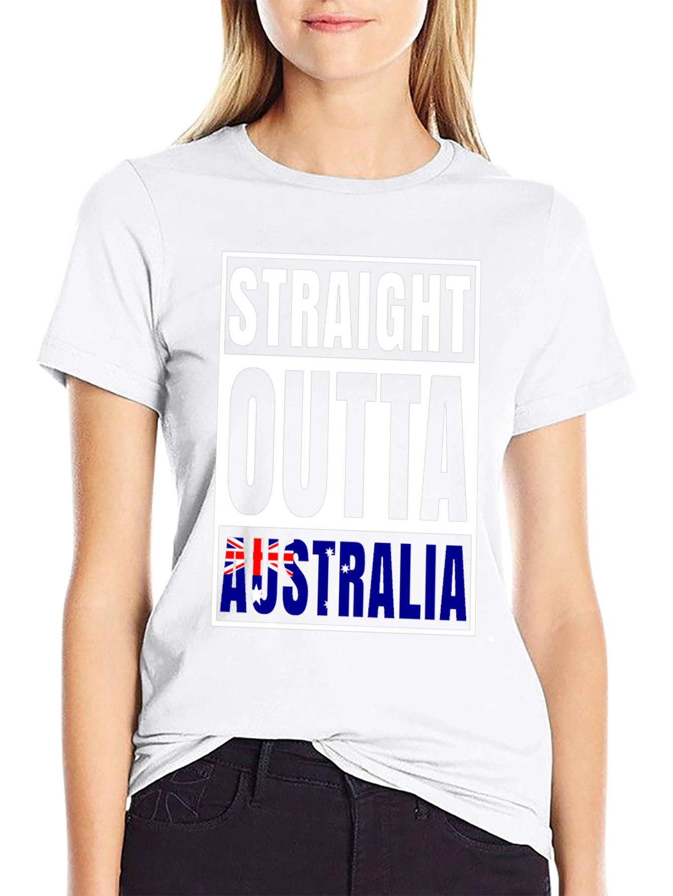Straight Outta Australia Black Graphic T-Shirt