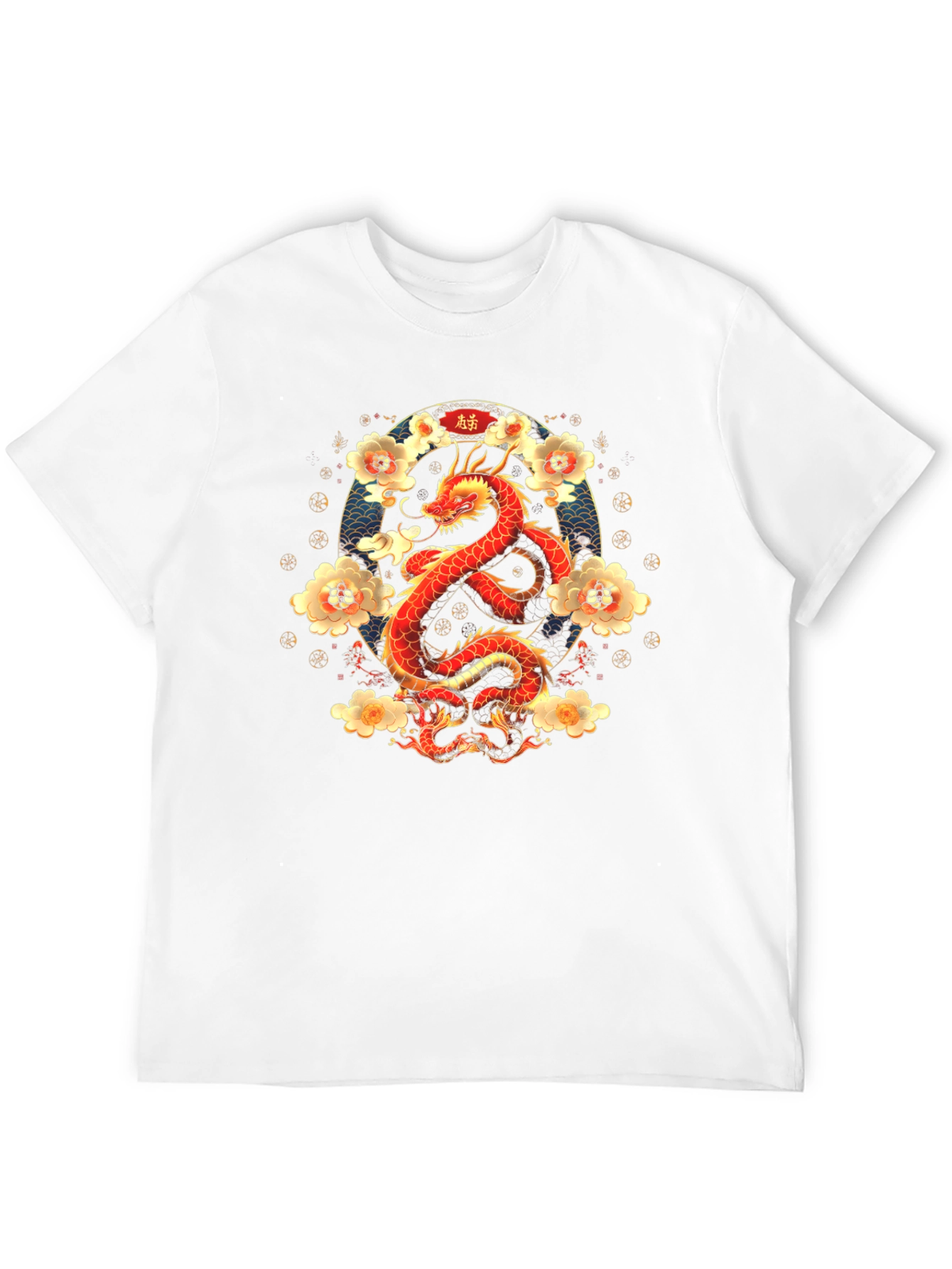 Dragon and Floral Print T-Shirt