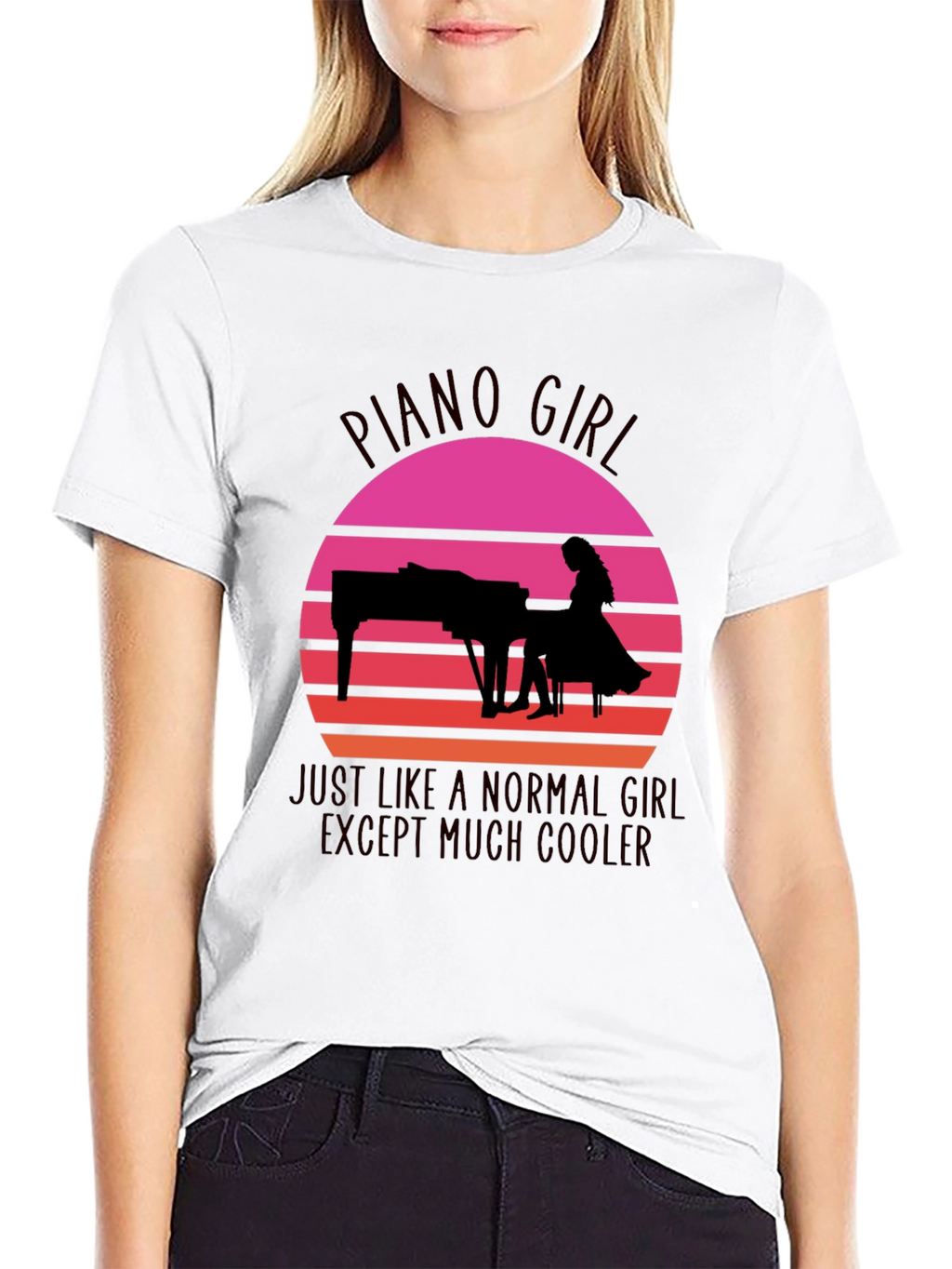 Piano Girl Sunset T-Shirt - Cool & Unique Design