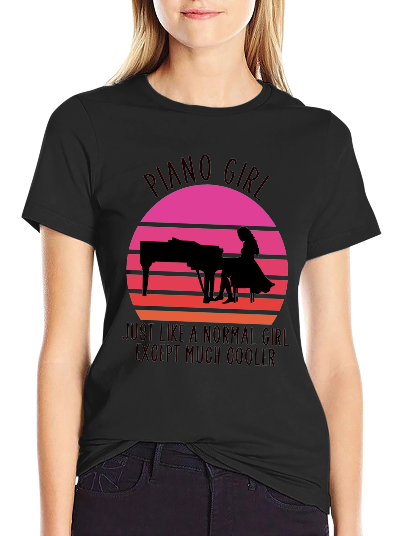 Piano Girl Sunset T-Shirt - Cool & Unique Design